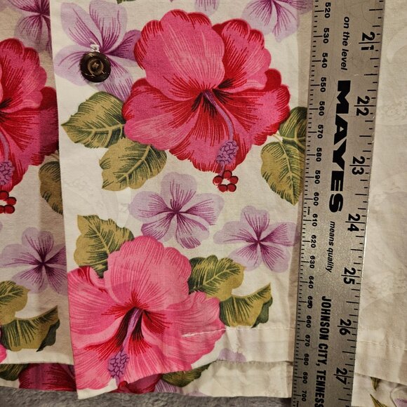 Two Palms Hawaiian Blouse Womens M Colorful Hibiscus Made is Hawaii USA Cotton - Picture 12 of 14